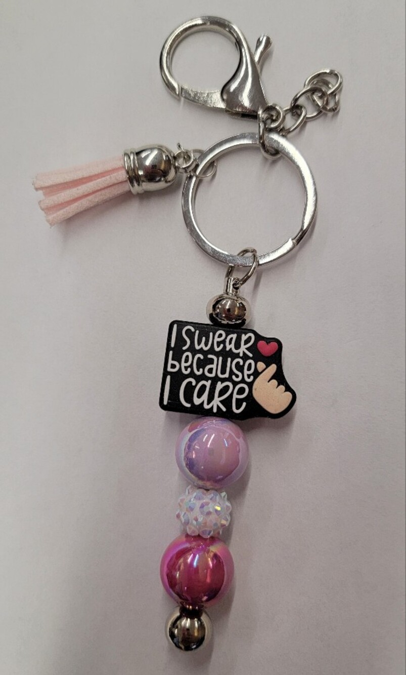 Pink Beaded Key & Card Holder Charm with Phrase Tag